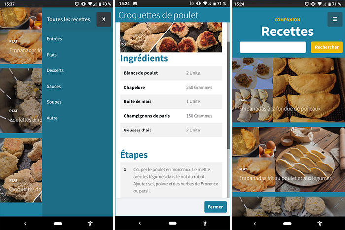 Application mobile recettes cuisine companion